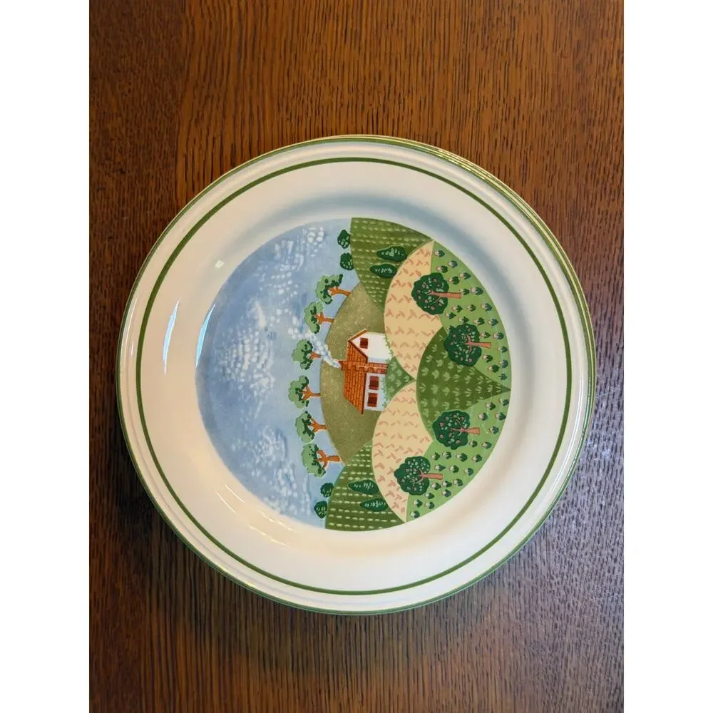 Set of 4 Vintage Sango Sangostone 7 5/8” Salad Plate Set, “Country Cottage” 3645